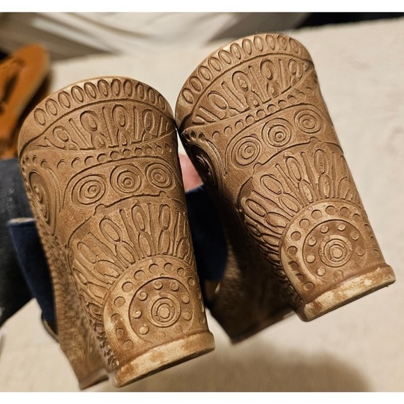 Bella Vita made in Italy Sz.8.5M. Platform slippers. Navy suede. Aztec heels - Picture 4 of 9